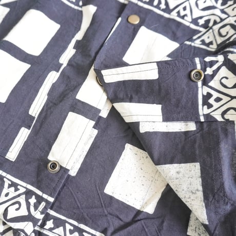 ＊ユニセックス＊Jawandi-ジャワンディー-Sanp Button Hoodie Jacket/スナップボタン フーディジャケット/ブラックホワイト・インドネシアバティック/A