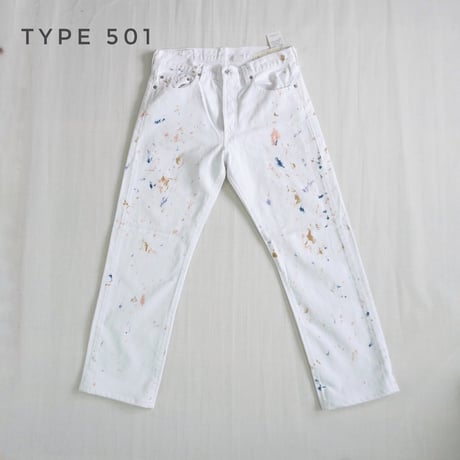 ユニセックス＊Nasngwam-ナスングワム-COLLISION PANTS TYPE501 ストレートシルエット（ホワイトデニム リメイク）