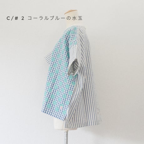 2色レディース＊快晴堂-Girl's インディゴサッカーに水玉 ミックス水玉半袖シャツ/52S-01
