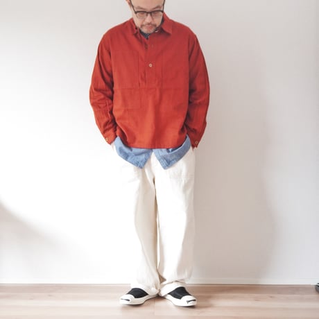 ユニセックス＊H.UNIT-エイチユニット-C/L viyella pullover long sleeves shirt /テラコッタレッド