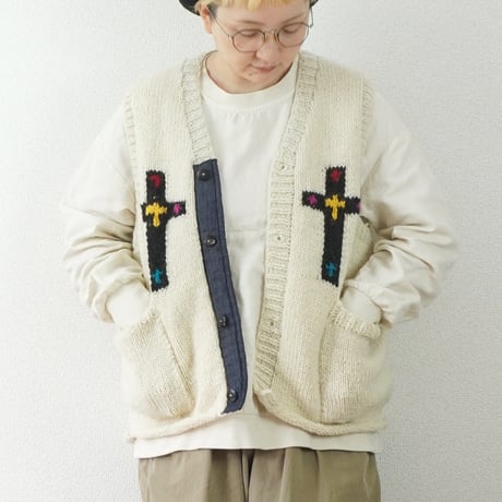 SLOWH HANDS カーディガンベスト 2色＊ユニセックス＊SLOWHANDS-スローハンズ-cotton knit ''arrow'