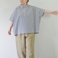 ＊レディース＊LinenYa-リネンヤ-近江タンブラー仕上げコットン ヘンリーネックブラウス