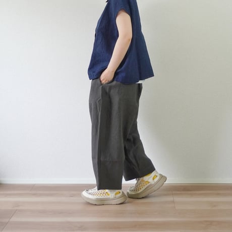 ＊レディース＊Linen ya-リネンヤ-8分丈 ヨークワイドパンツ/チャコール