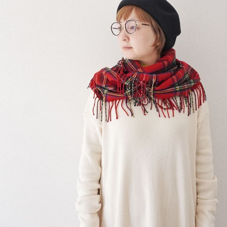 3色goods＊ ISLAND KNIT WORKS-アイランドニットワークス-チェック柄＆無地 フリンジスヌード