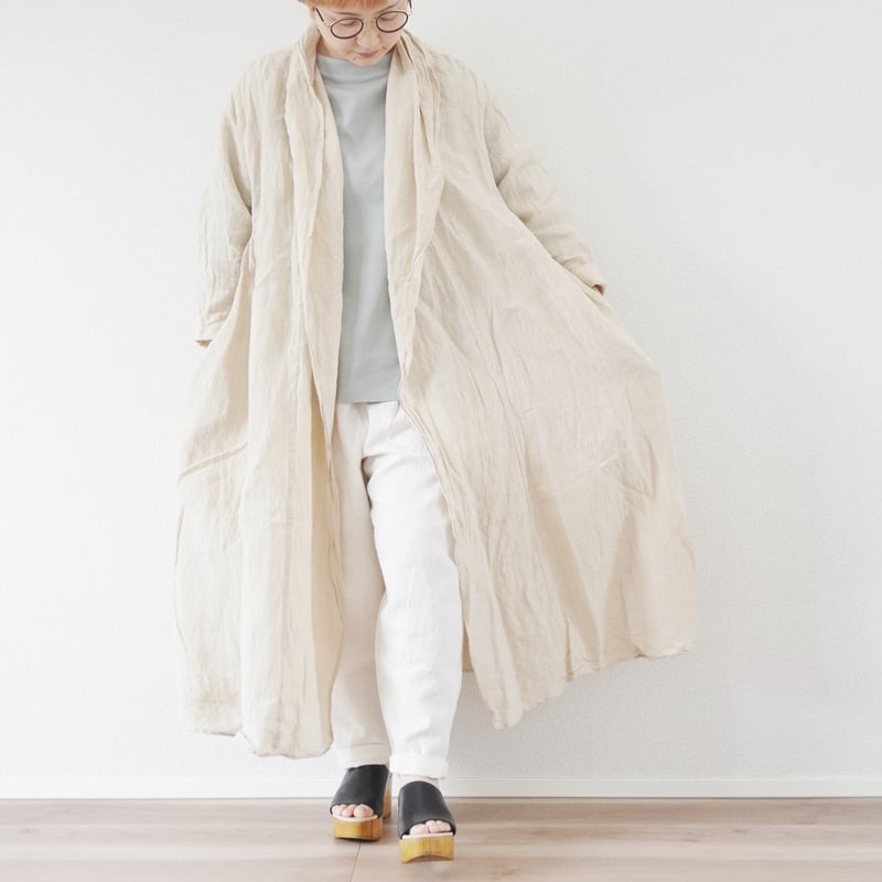MOGA feerique　リネンコート　羽織　ベージュ　　ショールカラー MOGA feeriqueリネンコート羽織ベージュショールカラー