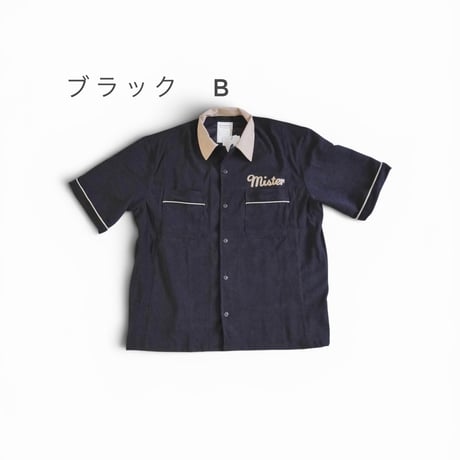 ＊ユニセックス＊Mr. Remake Man-ミスターリメイクマン-サテン生地リメイク ボーリングシャツ/ブラック系