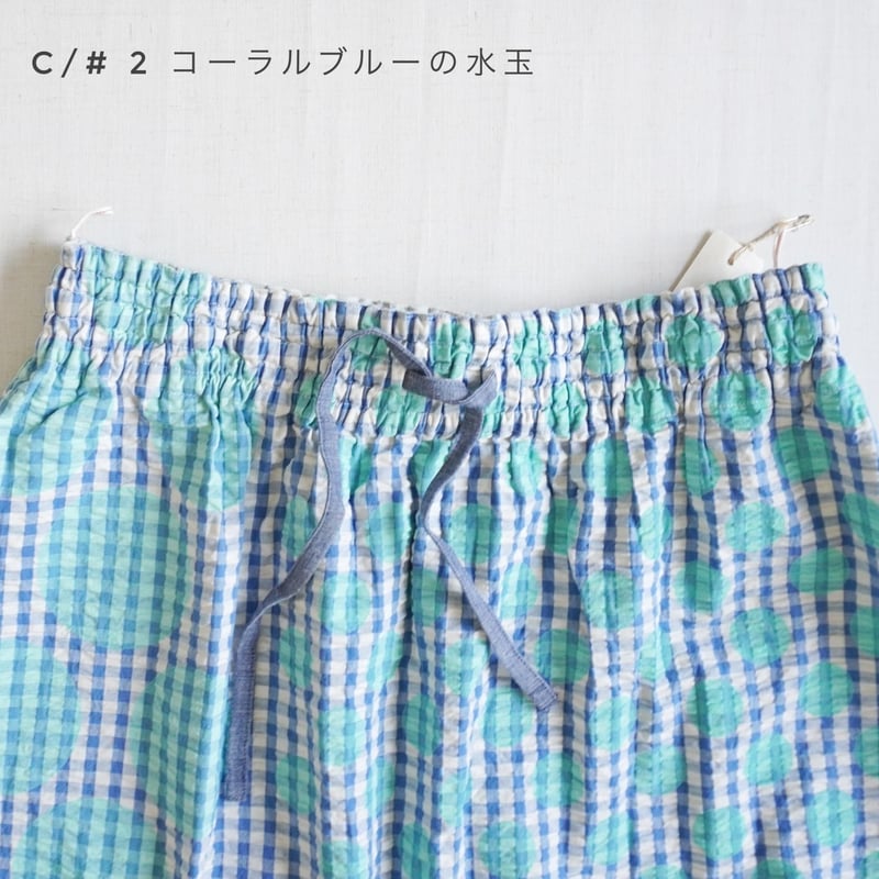 2色レディース＊快晴堂-Girl's インディゴサッカーに水玉 裾
