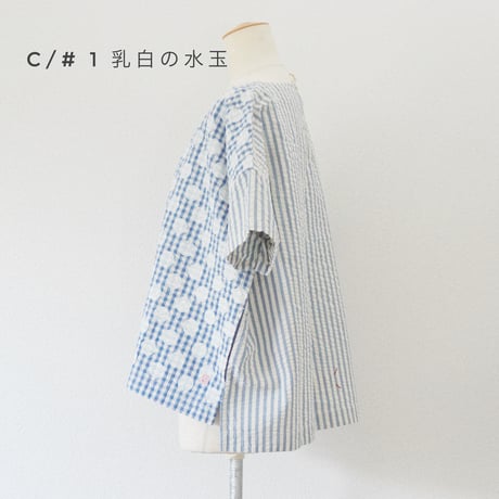 2色レディース＊快晴堂-Girl's インディゴサッカーに水玉 ミックス水玉半袖シャツ/52S-01