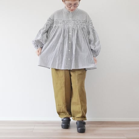 ＊レディース＊SLOWHANDS-スローハンズ-bolck stripe pin tuck clown shirts