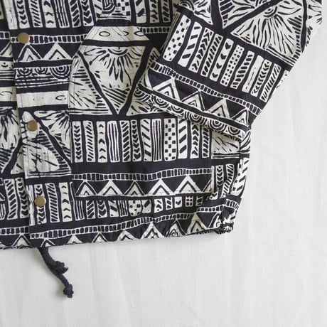 ＊ユニセックス＊Jawandi-ジャワンディー-Sanp Button Hoodie Jacket/スナップボタン フーディジャケット/ブラックホワイト・インドネシアバティック/B