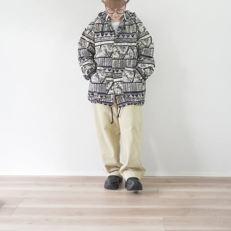 ＊ユニセックス＊Jawandi-ジャワンディー-Sanp Button Hoodie Jacket/スナップボタン フーディジャケット/ブラックホワイト・インドネシアバティック/B