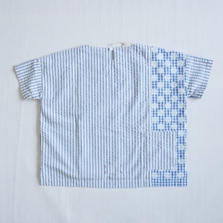 2色レディース＊快晴堂-Girl's インディゴサッカーに水玉 ミックス水玉半袖シャツ/52S-01