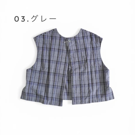 2色＊レディース＊prit -16/1リネンコットンチェック2wayべスト P81608