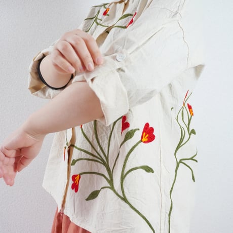＊レディース＊Jawandi-ジャワンディー-Emb Dye 3/4 Sleeve Shirts/ハンド刺繍8部袖シャツ