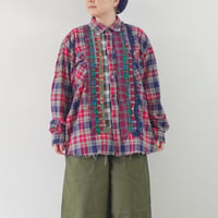 ＊ユニセックス＊yoused-flannel PW dress shirts ネルチェックシャツパッチワークドレスシャツ/A