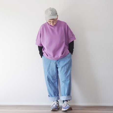 ＊レディース＊TIGRE BROCANTE-ティグルブロカンテ-ヴィンテージ裏毛ワイドスクエアTシャツ/パープルピンク