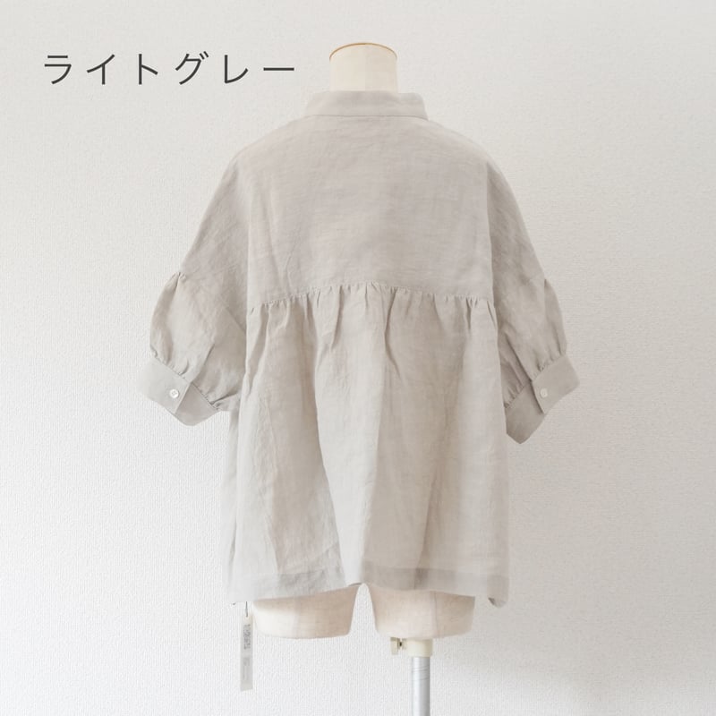 3色＊レディース＊Linenya-リネンヤ-リネン半袖スタンドカラーブラウス
