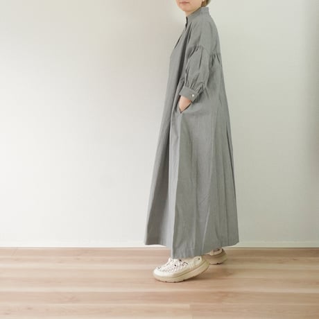 レディース＊Linenya-リネンヤ-オーガニックコットン千鳥チェック スタンドカラーワンピース