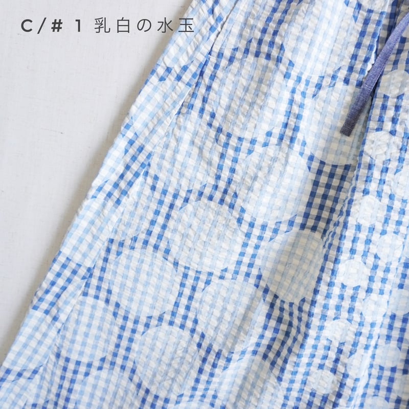 2色レディース＊快晴堂-Girl's インディゴサッカーに水玉 裾切り替え