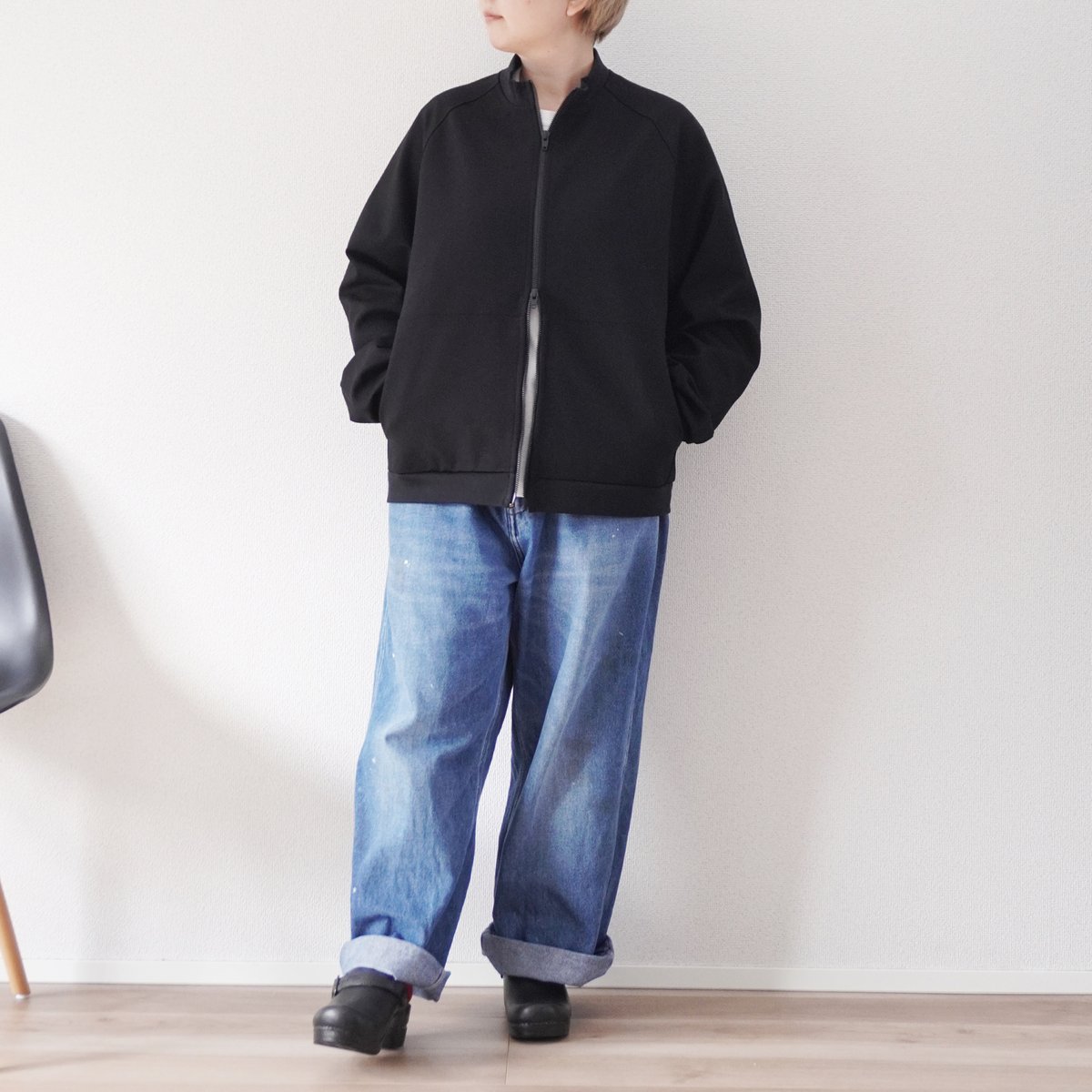 ユニセックス＊LA MOND-ラモンド-STAND NECK SILKY BLOUSON/L