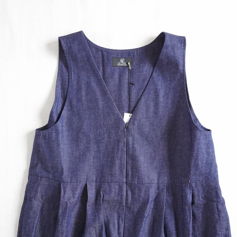 Linenya リネンヤ デニムサロペット Vネック ワイド 日本製 体型カバー レディース＊Linenya-リネンヤ-8oz デニムサロペット | 城下町の洋服屋