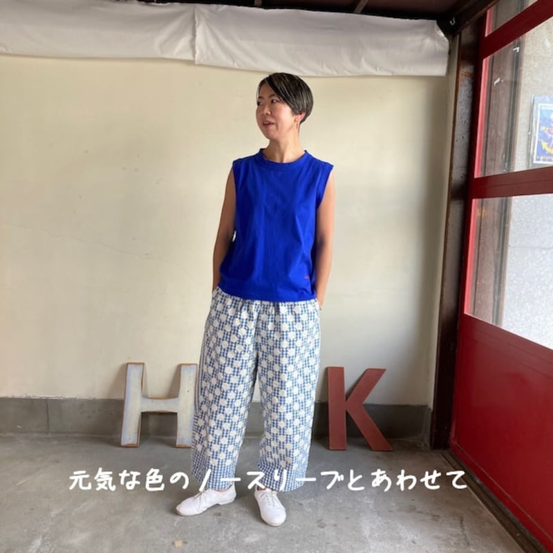 快晴堂　レディースパンツ 2色レディース＊快晴堂-Girl's インディゴサッカーに水玉 New