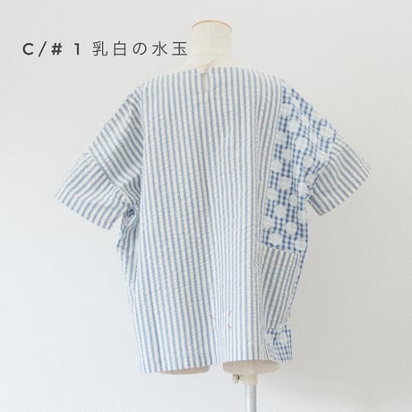 2色レディース＊快晴堂-Girl's インディゴサッカーに水玉 ミックス水玉半袖シャツ/52S-01