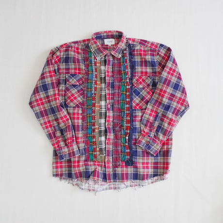 ＊ユニセックス＊yoused-flannel PW dress shirts ネルチェックシャツパッチワークドレスシャツ/A