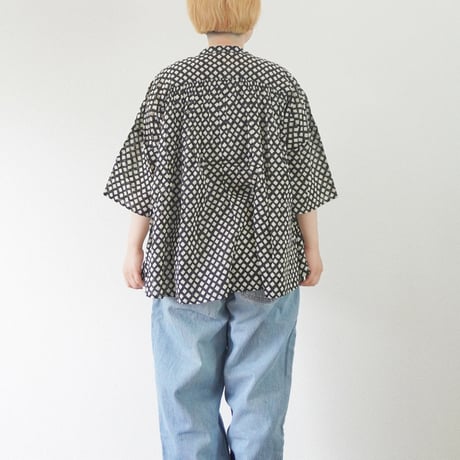 ＊レディース＊Brocante-ブロカント-ジオメトリック柄インドプリント フロンセ5分袖シャツ/ブラック