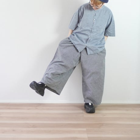 2色＊レディース＊prit-綿麻平織 ビッグタックワイドパンツ P72608