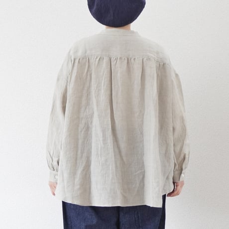 2色＊レディース＊Linen ya-リネンヤ-リネンワイドバンドカラーシャツ/ライトグレー、ホワイト