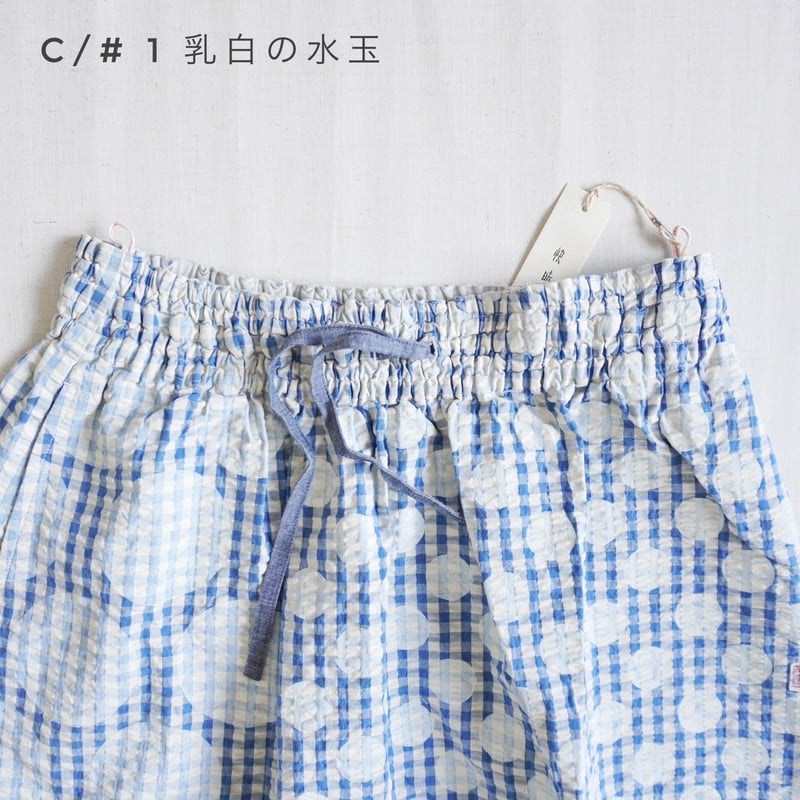 2色レディース＊快晴堂-Girl's インディゴサッカーに水玉 裾