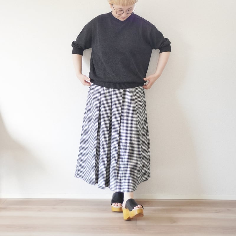 リネンヤ　Linenya コットンクルーネック半袖ニット 黒 リネンヤ Linenya コットンクルーネック半袖ニット 黒 また