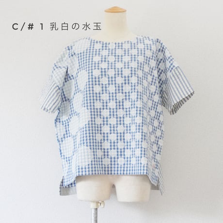 2色レディース＊快晴堂-Girl's インディゴサッカーに水玉 ミックス水玉半袖シャツ/52S-01