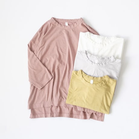 4色＊レディース＊prit-30/1リサイクルムラ糸天竺 7分袖ワイドＴシャツ P91652