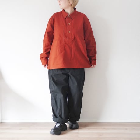 ユニセックス＊H.UNIT-エイチユニット-C/L viyella pullover long sleeves shirt /テラコッタレッド
