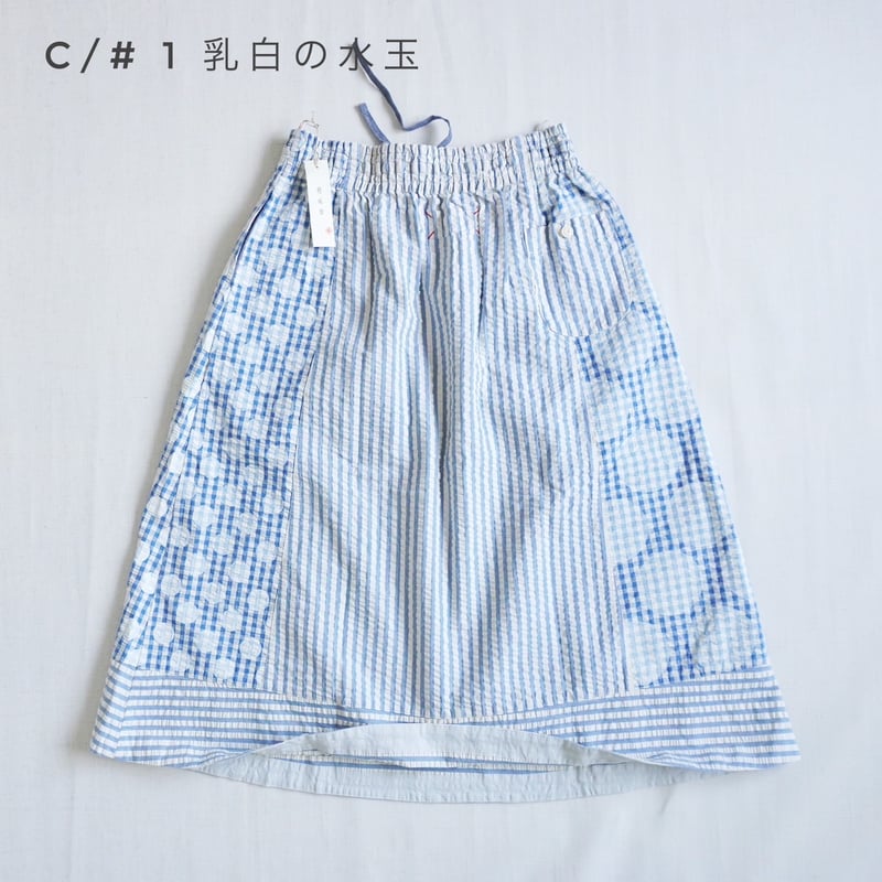 2色レディース＊快晴堂-Girl's インディゴサッカーに水玉 裾