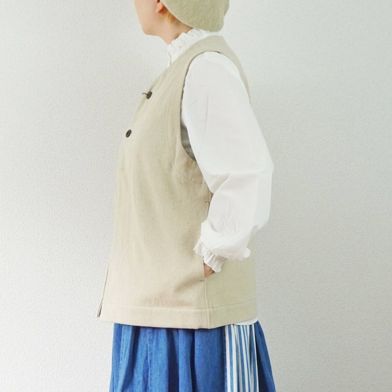 2色ユニセックス＊結-ゆい-2 BUTTON VEST C/F GABARDINE : YV