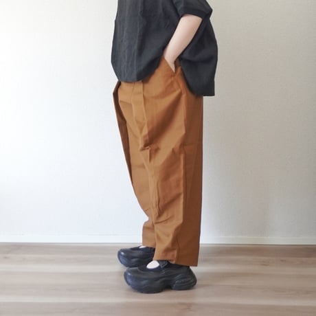 2色レディース＊結-ゆい-COTTON/LINEN BACK SATIN WIDE TUCK EASY TROUSERS /YWTEP-004