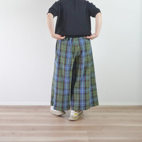 再入荷＊レディース＊Linenya-リネンヤ-ワイドキュロットパンツ / グリーンチェック