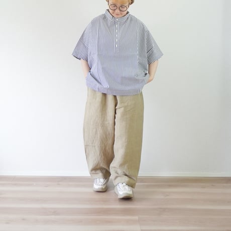 ＊レディース＊LinenYa-リネンヤ-近江タンブラー仕上げコットン ヘンリーネックブラウス