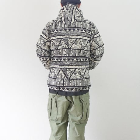 ＊ユニセックス＊Jawandi-ジャワンディー-Sanp Button Hoodie Jacket/スナップボタン フーディジャケット/ブラックホワイト・インドネシアバティック/B