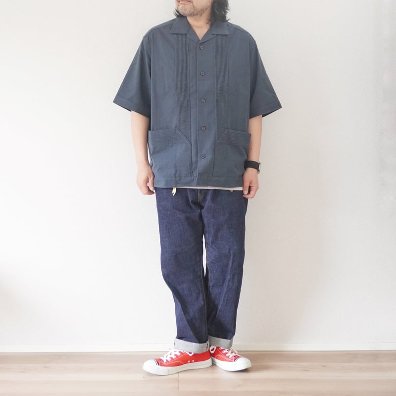 AUDIENCE（オーディエンス）　綿麻キャンバスピンタックハーフスリーブシャツ Audience オーディエンス 綿麻ビンテージキャンバス ピンタック