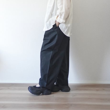 2色レディース＊結-ゆい-COTTON/LINEN BACK SATIN WIDE TUCK EASY TROUSERS /YWTEP-004