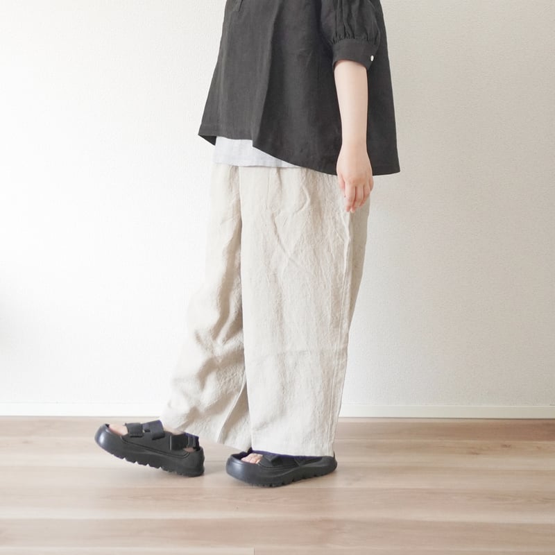 【Aya Muse】 Polarisワイドレッグリネンアンドコットンパンツ レディース*Linen ya-リネンヤ-リネン タックワイドパンツ