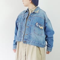 2色＊レディース＊ichi-イチ-ショート デニムジャケット 2nd TYPE with ヴィンテージピンズ10個