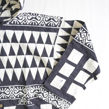 ＊ユニセックス＊Jawandi-ジャワンディー-Sanp Button Hoodie Jacket/スナップボタン フーディジャケット/ブラックホワイト・インドネシアバティック/A