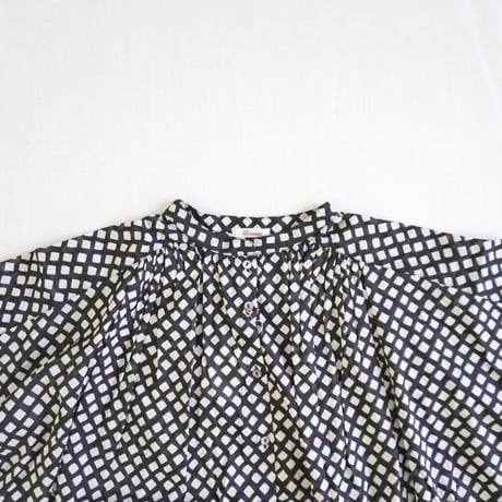 ＊レディース＊Brocante-ブロカント-ジオメトリック柄インドプリント フロンセ5分袖シャツ/ブラック