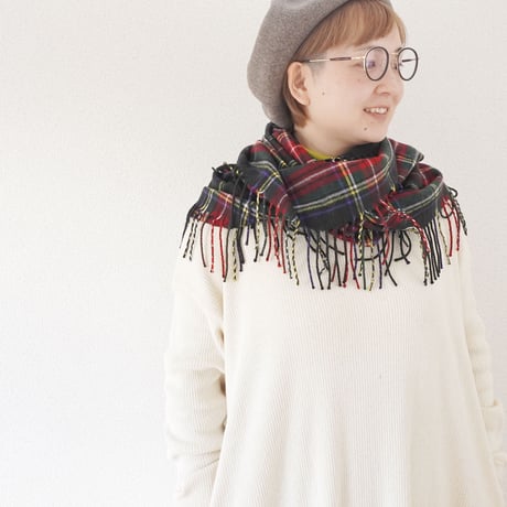 3色goods＊ ISLAND KNIT WORKS-アイランドニットワークス-チェック柄＆無地 フリンジスヌード