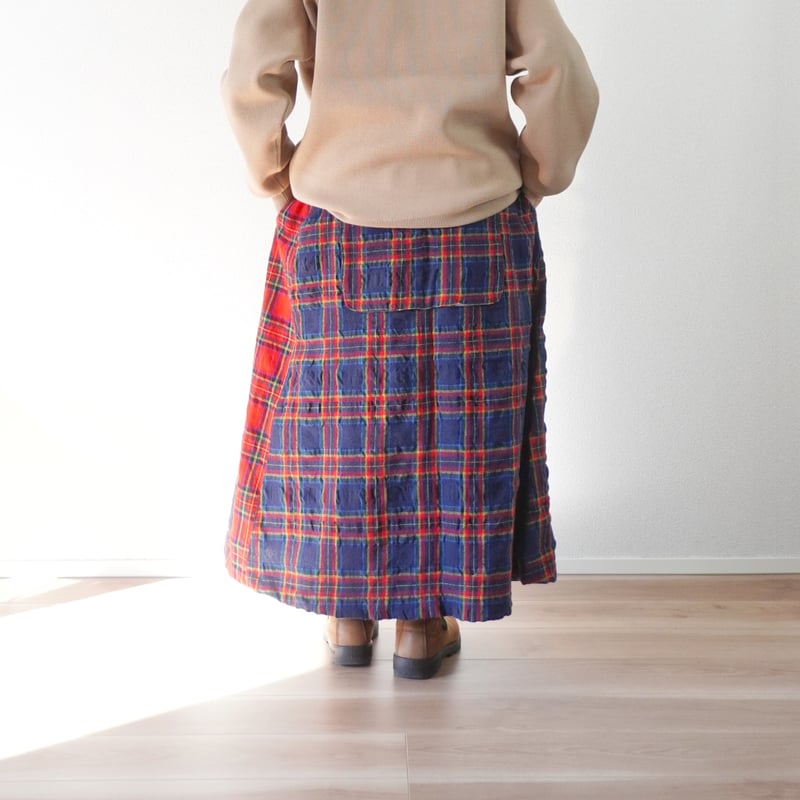 快晴堂 スカート 新品未使用 2色レディース＊快晴堂-Girl's インディゴサッカーに水玉 裾切り替え